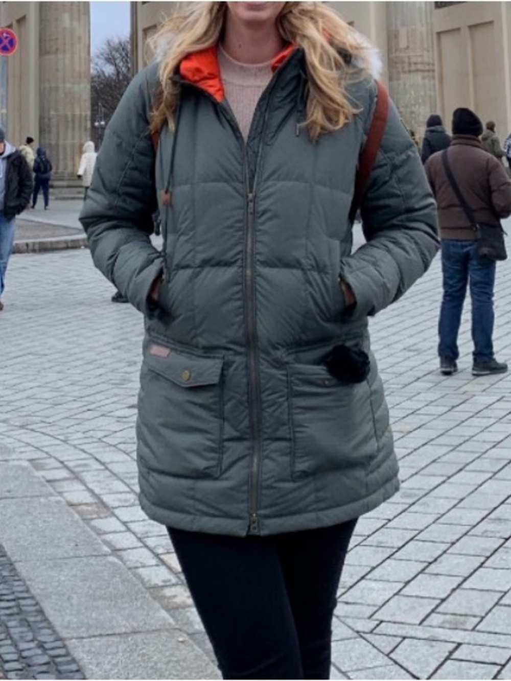 Columbia Olive Green Puffer Jacket with Orange Lining